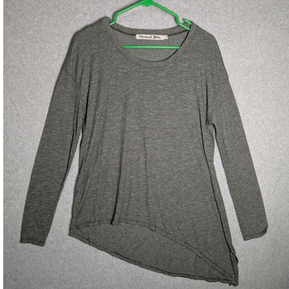 Michael Star Tunic Top Asymmetrical Hem Green Lightweight Layering Minimalist OS